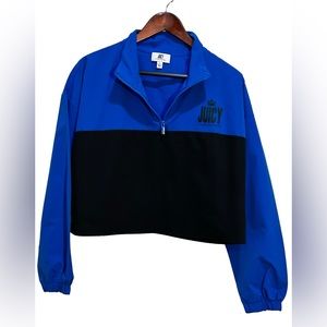 Juicy Couture Women’s Blue Black Crop Pullover Windbreaker Light Jacket Size L